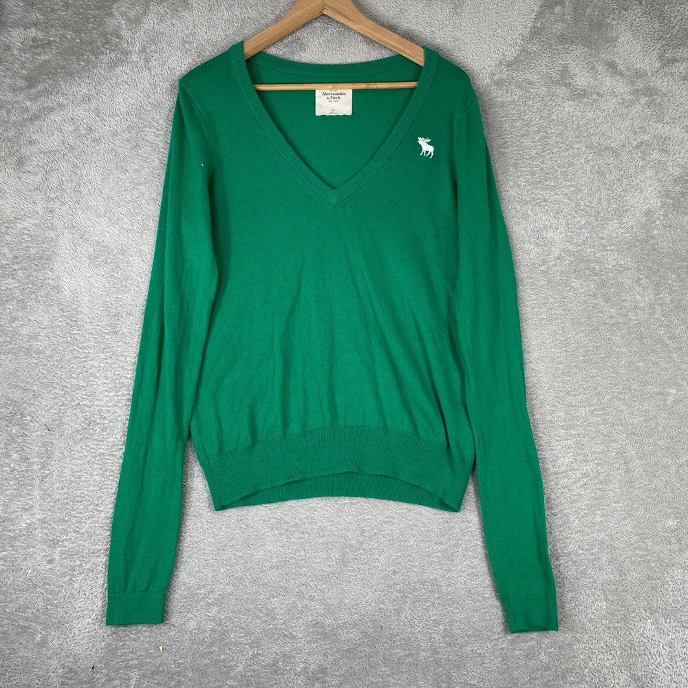 Abercrombie & Fitch Sweater Womens‎ Medium Green Cashmere Blend V-Neck Preppy